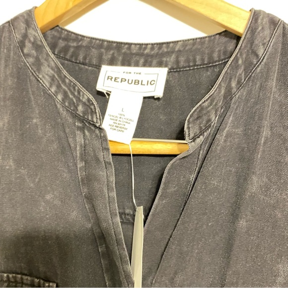 For The Republic Black Lyocell  Long Sleeved Shirt Dress size Large - Picture 5 of 15